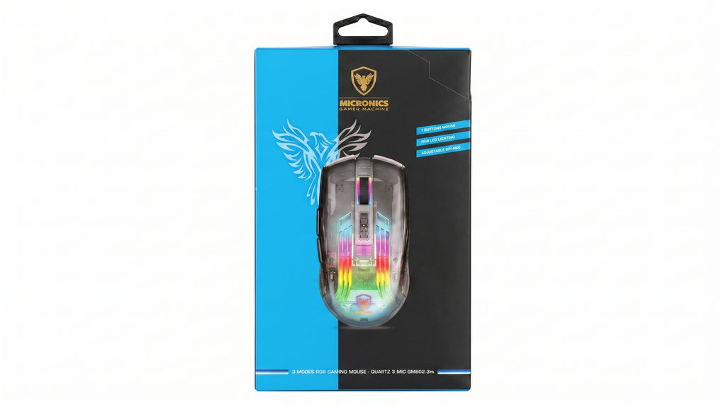 Mouse Gamer GM802 Micronics QUARTZ USB RGB 7B 12800DPI