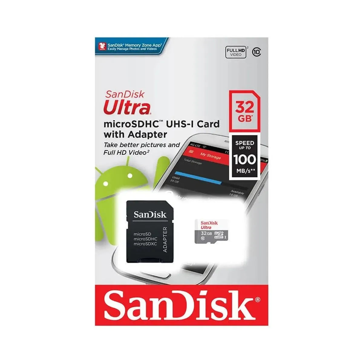 SanDisk Ultra - Tarjeta de memoria flash (adaptador microSDHC a SD Incluido) - 32 GB