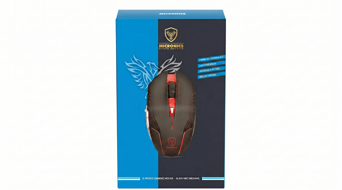 Mouse Gamer Inalámbrico Micronics Alien MIC M834WL - Negro