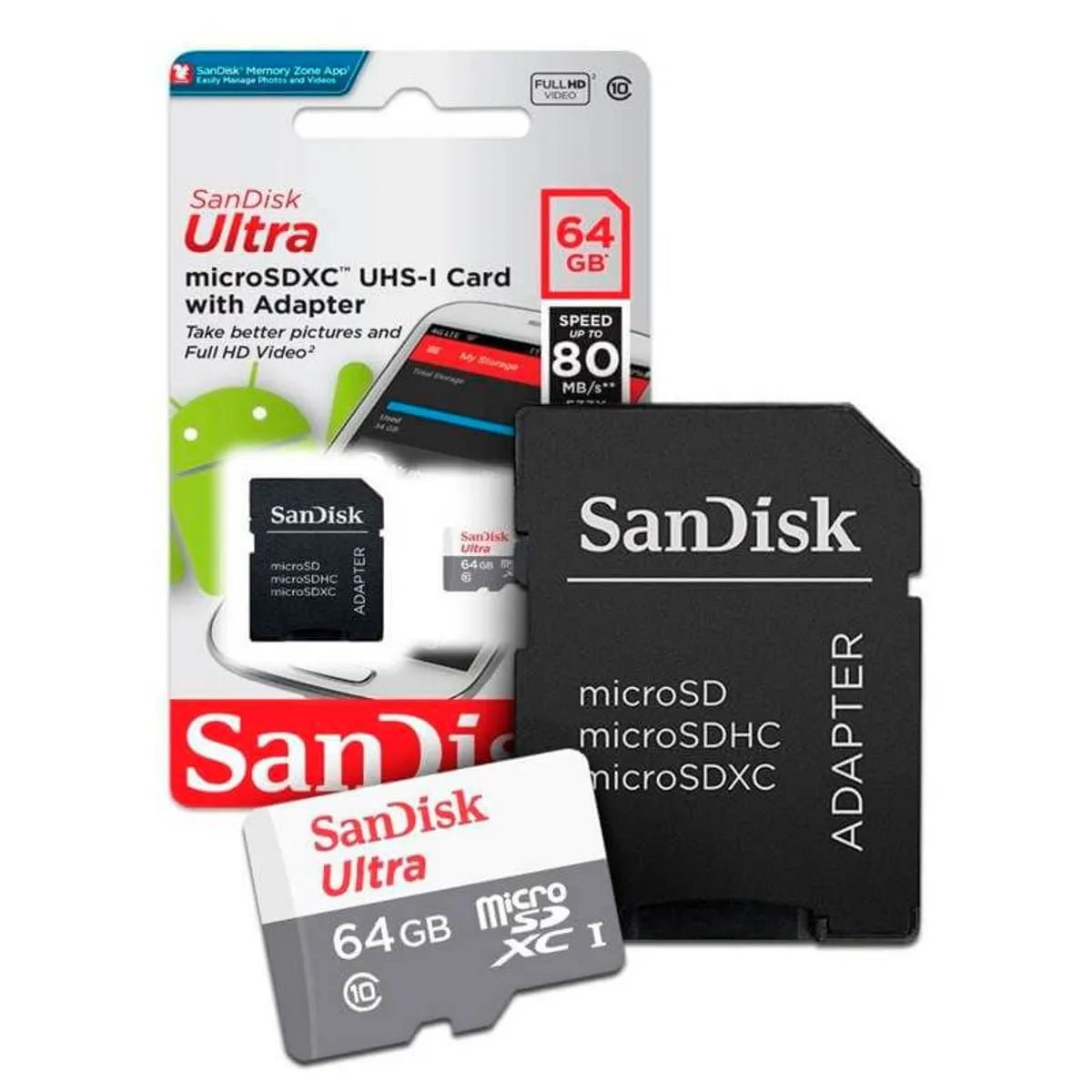 SanDisk Ultra - Tarjeta de memoria flash (adaptador microSDHC a SD Incluido) - 64 GB - Class 10 - microSDXC UHS-I